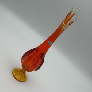 Vintage Viking Swung Glass 6 Petal Base 17" Vase Amberina Persimmon Orange
